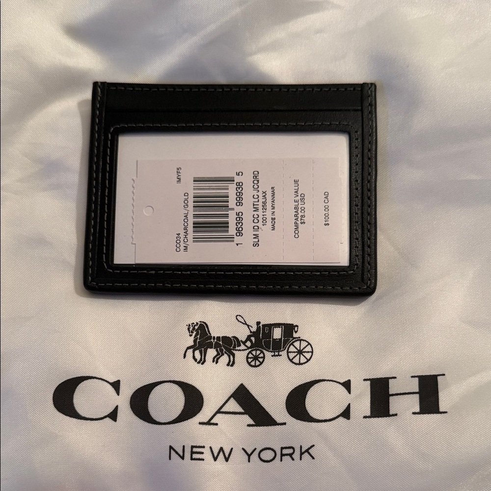 🖤Coach NWT Charcoal Gray and Metallic Gold Signature Jacquard credit Card Holder - Picture 4 of 7